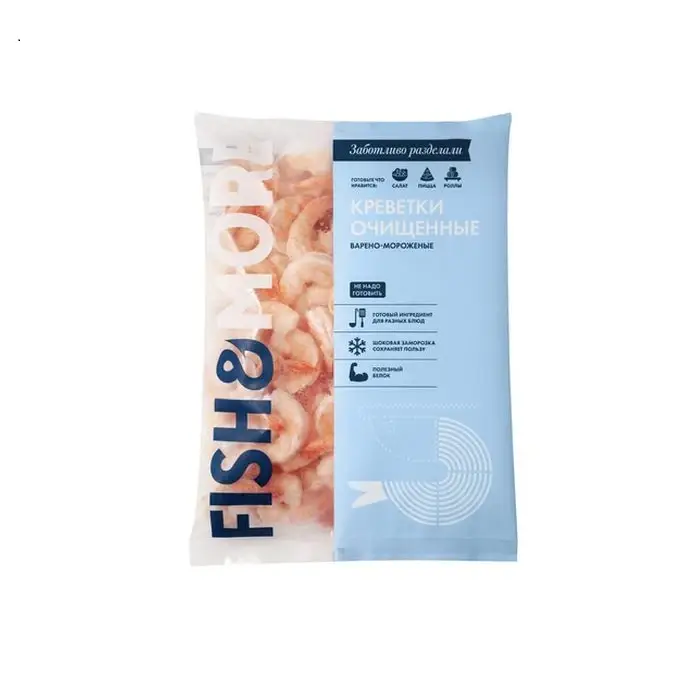 Креветки тигровые варено-мороженые очищенные без хвоста, 51/60, глазурь 7%, "Fish & More", 1 кг