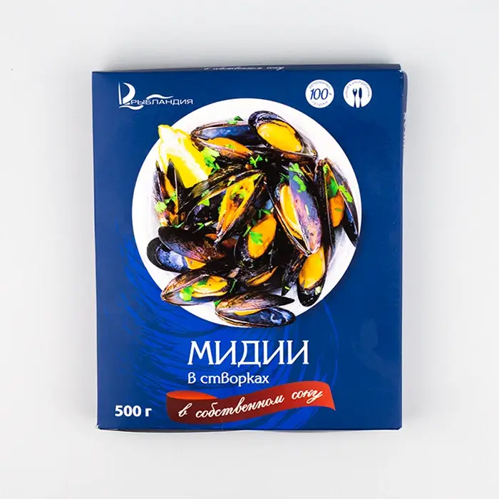 Мидии в раковинах варено-мороженые 40/60 500 г
