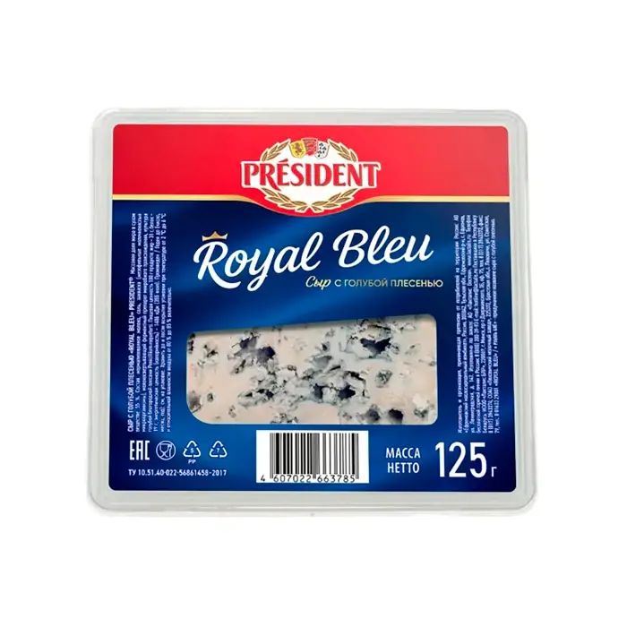 Сыр мягкий Royal bleu c голубой плесенью, жирность 55% President 125 гр