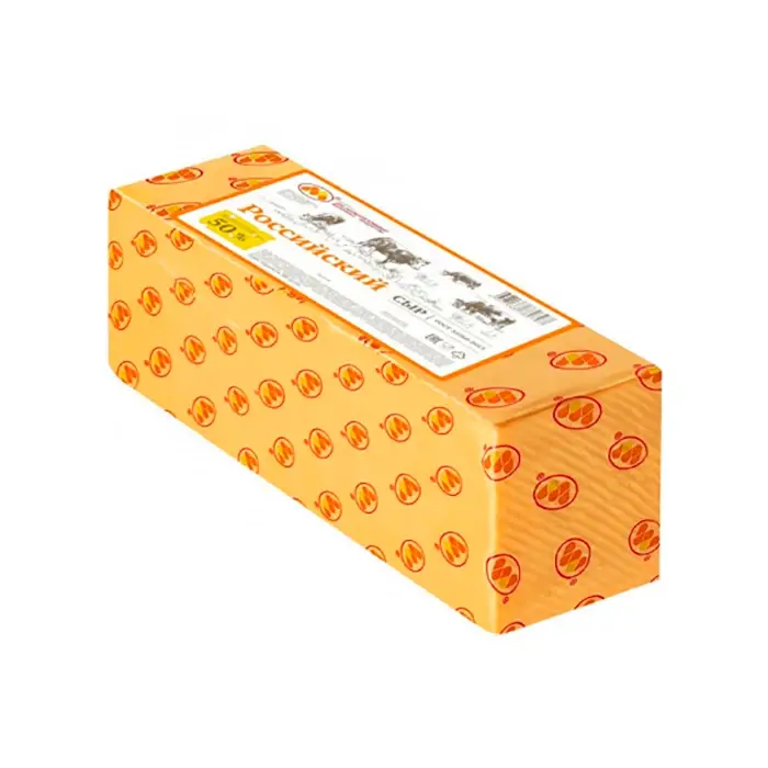 Сыр полутвердый Российский 50% «Юговской КМП», брусок, 3–3,5 кг