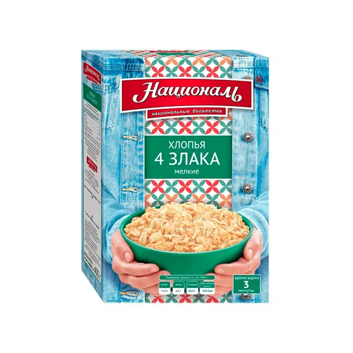 Хлопья 4 злака мелкие "Националь", 400 г