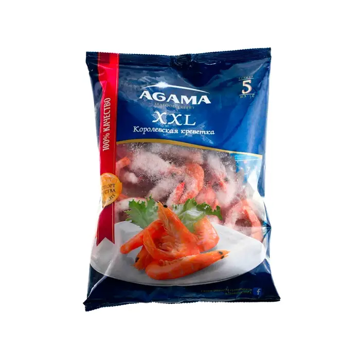Креветки королевские варено-мороженые с головой в панцире XXL, глазурь 7%, 700 г