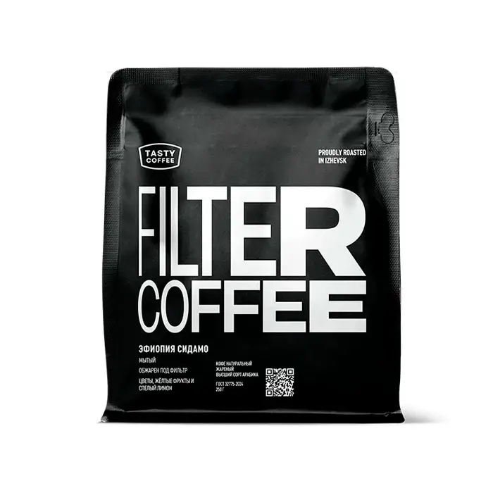 Кофе в зернах обжаренный моносорт под фильтр Эфиопия Сидамо "Тasty Coffee" 250 гр