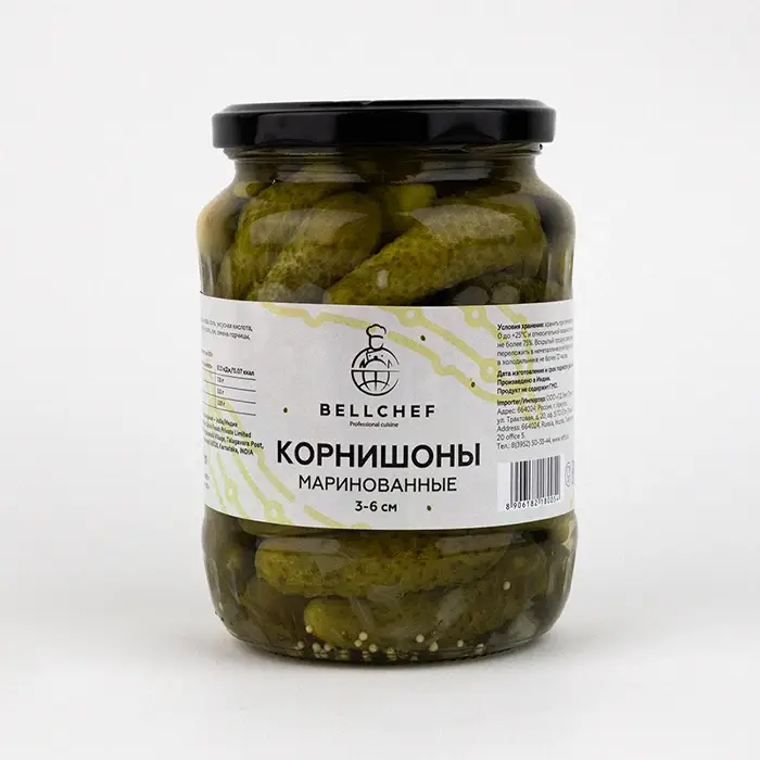 Огурцы маринованные 3–6 см Bellсhef, 720 мл