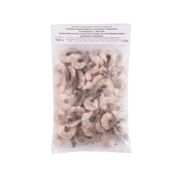 Креветки тигровые свежемороженые очищенные с хвостом, "Phuong Anh Seafood" 21/25, 1 кг