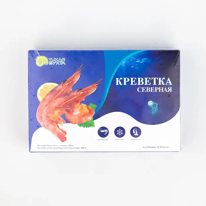 Креветки вареные с головой в панцире 70/90, глазурь 14%, 800 г