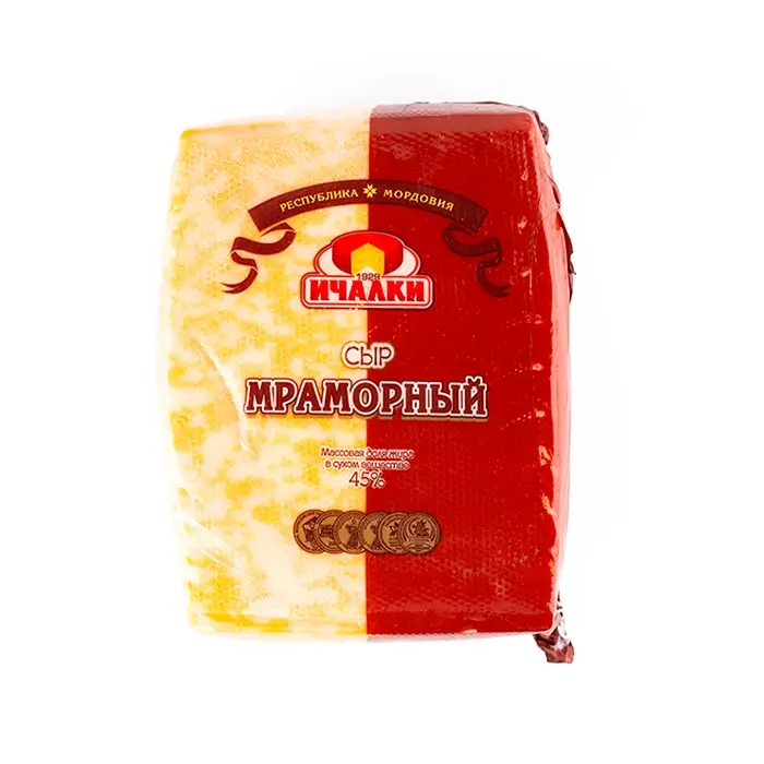 Сыр полутвердый 45% Мраморный «Ичалки», брус, 1,5 кг
