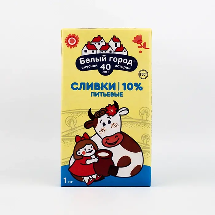 Сливки питьевые 10% «Белый город», 1 кг