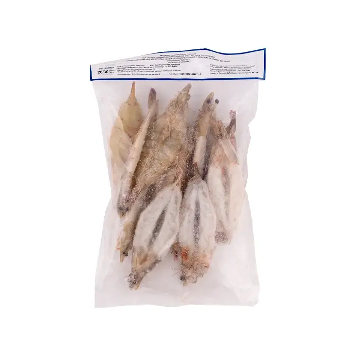 Креветки свежемороженые с головой 20/30 в панцире (бабочка), 500 гр