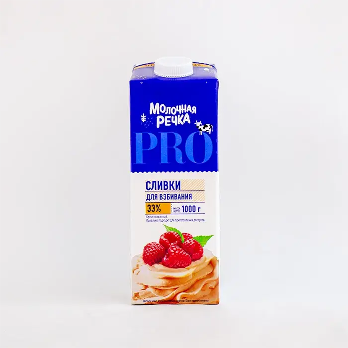 Крем сливочный 33% (сливки для взбивания) «Молочная речка», 1 кг