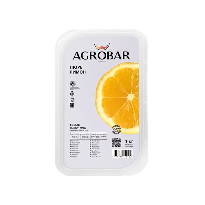 Пюре замороженное Лимон без сахара AGROBAR, 1 кг