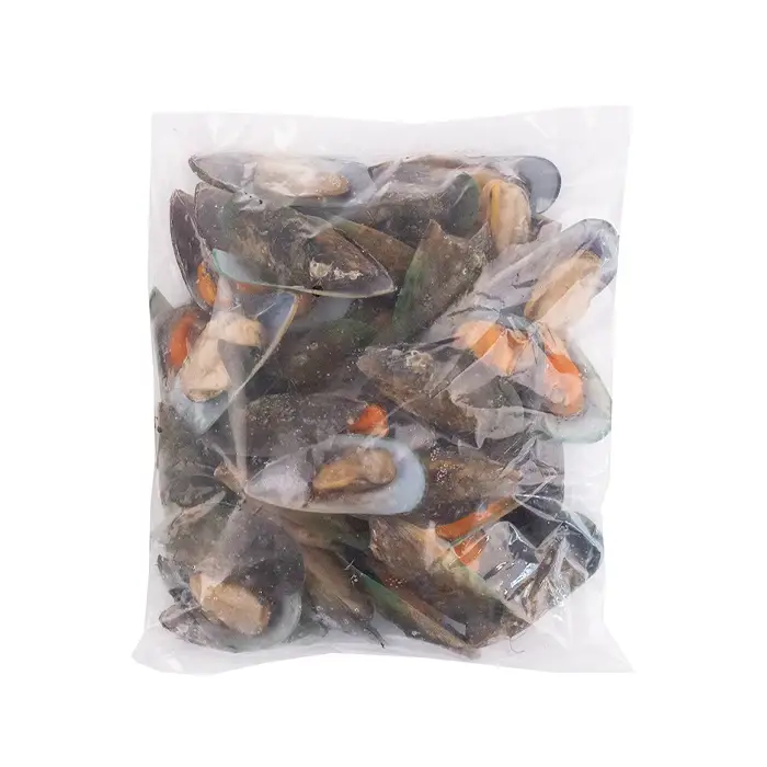 Мидии на половине раковины варено-мороженые 30/45 зеленые, 1 кг