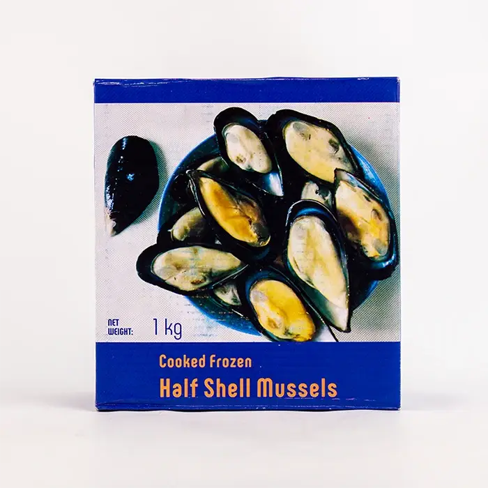 Мидии на половине раковины варено-мороженые 30/40 Zhoushan Rongda, 1 кг