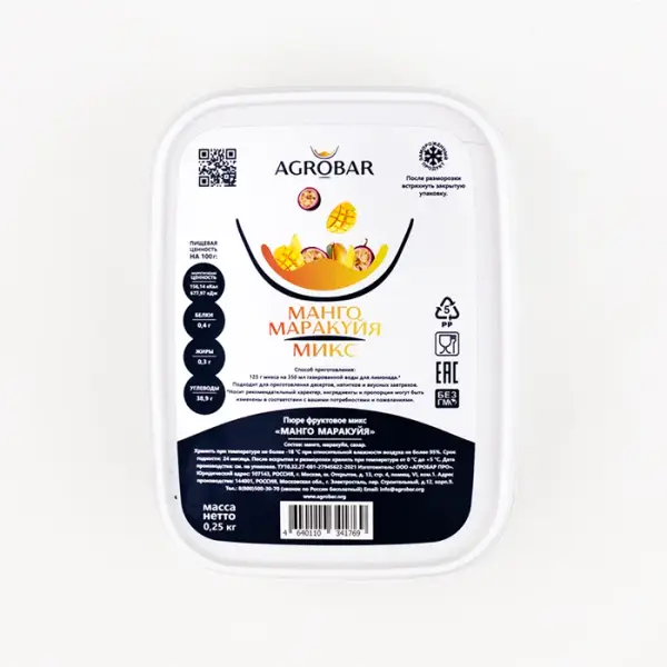 Пюре замороженное Манго-маракуя AGROBAR, 250 гр