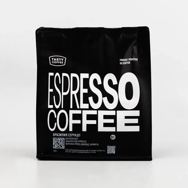 Кофе в зернах обжаренный, моносорт эспрессо Бразилия Серрадо Тasty Coffee, 250 гр