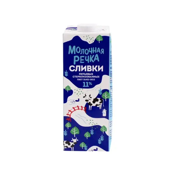 Сливки питьевые 11 % «Молочная речка», 1 кг