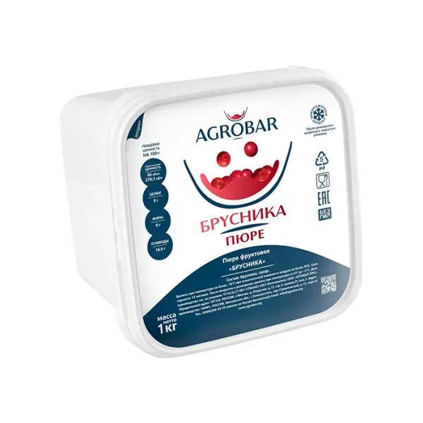 Пюре замороженное Брусника AGROBAR, 1 кг