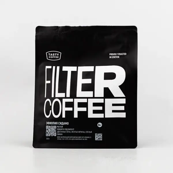Кофе в зернах обжаренный моносорт под фильтр Эфиопия Сидамо "Тasty Coffee" 250 гр