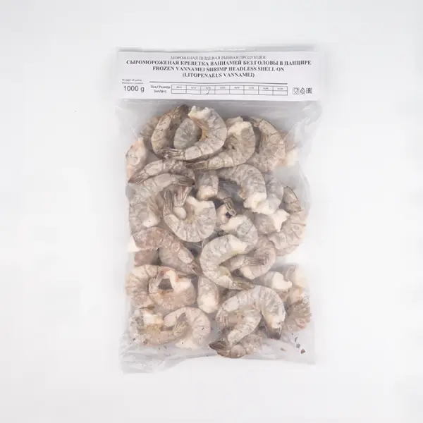 Креветки тигровые свежемороженые без головы 16/20, Phuong Anh Seafood, глазурь 7%, 1 кг