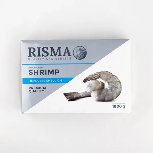 Креветки тигровые свежемороженые, без головы, 21/25 блок, Risma, 1,8 кг
