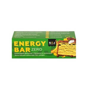Батончик кокосовый Energy Bar Zero со вкусом банана в мол. шок. без сахара 