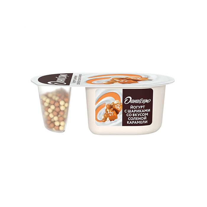 Йогурт Даниссимо Фантазия хрустящие шарики со вкус. сол. карамел жир.6,9% 